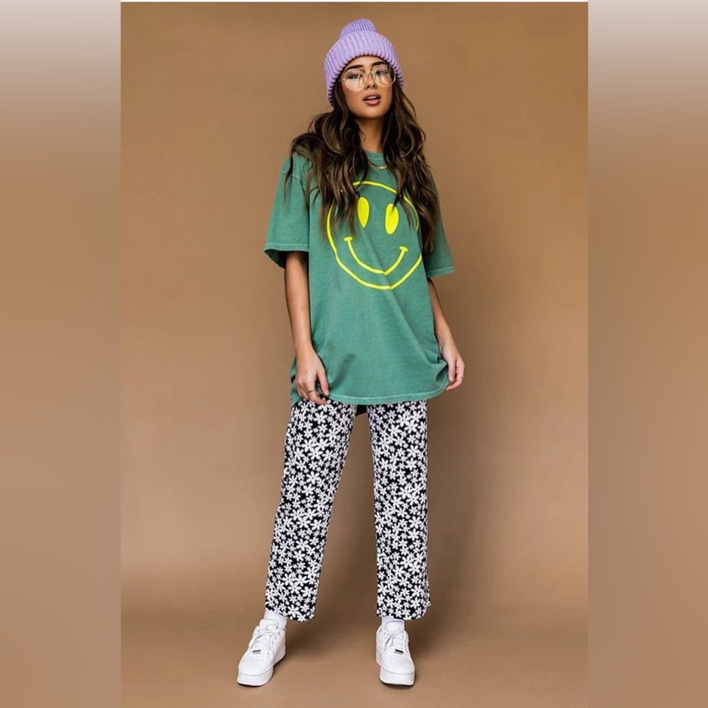Dressed in Lala - Oversized Tee in Sage and Neon - Size S/M